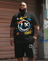 Men's Plus Size Casual Graffiti Expression Print T-Shirt Shorts Suit